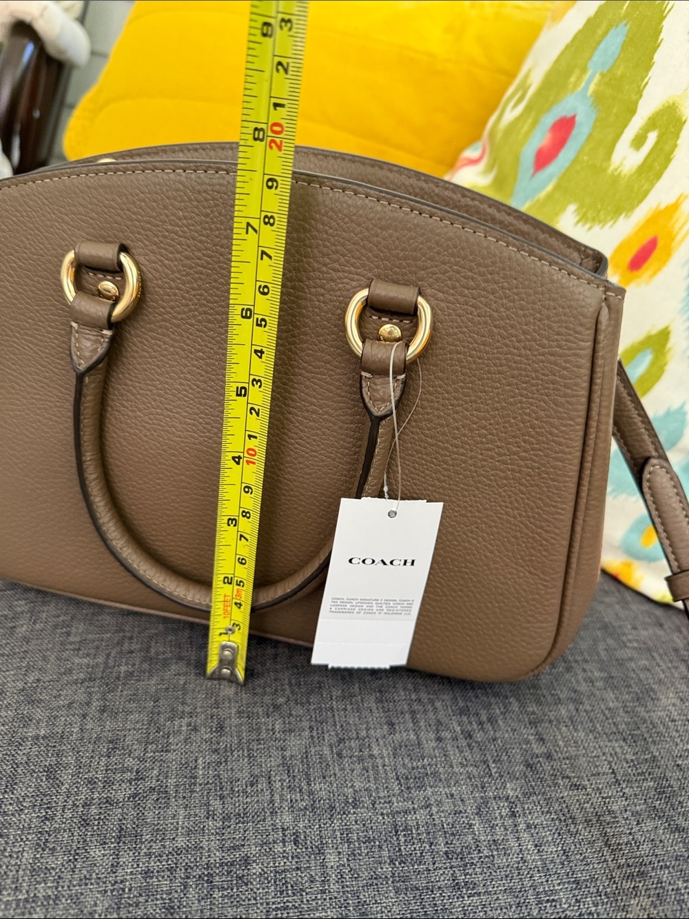 COACH Taupe dark stone Pebbled Leather Dome Satchel with Gold Hardware NWT - Picture 10 of 12